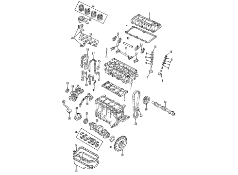 1994 Ford Aspire Engine Parts, Mounts, Cylinder Head & Valves, Camshaft & Timing, Oil Pan, Oil Pump, Crankshaft & Bearings, Pistons, Rings & Bearings Valve Cover Diagram for F4BZ6582A