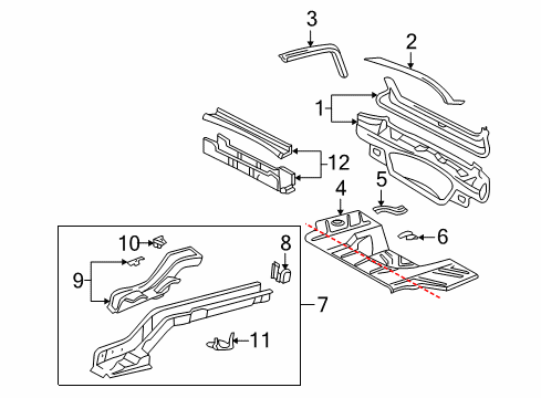 2002 Buick LeSabre Rear Body Panel, Floor & Rails Floor Pan Diagram for 22768930