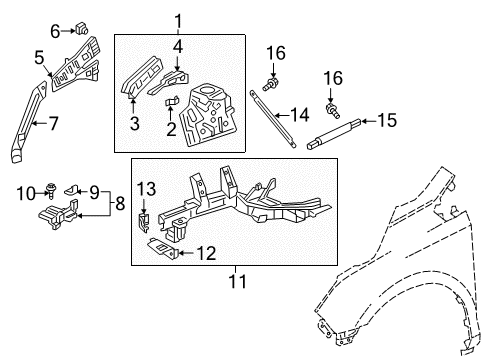 2021 Honda Odyssey Structural Components & Rails Frame, L. FR. Side Diagram for 60910-TZ5-316ZZ