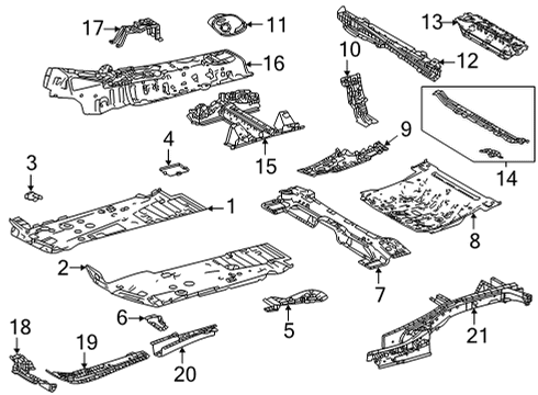 2020 Toyota Highlander Floor & Rails Floor Crossmember Diagram for 57054-0R040