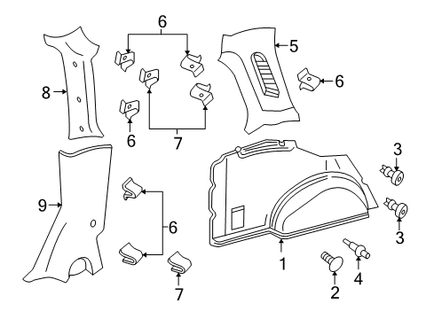 2006 Ford Focus Interior Trim - Quarter Panels Quarter Trim Panel Diagram for 5S4Z-7431013-BBB