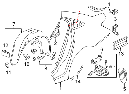 2012 Buick Verano Quarter Panel & Components Fuel Pocket Diagram for 22860306