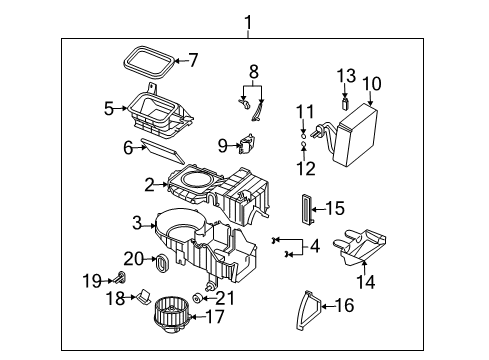 2004 Kia Rio Air Conditioner Case B Blower Unit Diagram for 0K30B61B02