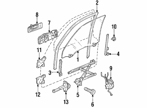 1992 Honda Accord Front Door Glass & Hardware, Lock & Hardware Rod, R. FR. Inside Handle Diagram for 72131-SM4-003