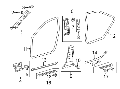 2014 Toyota Camry Interior Trim - Pillars, Rocker & Floor Windshield Pillar Trim Diagram for 62220-06191-B0