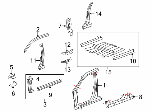 2011 Honda CR-V Center Pillar, Hinge Pillar, Rocker, Floor & Rails, Uniside Sill, L. FR. Inside Diagram for 65190-SWA-A00ZZ