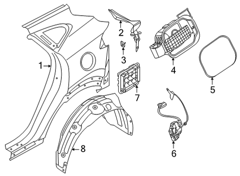 2022 Hyundai Tucson Quarter Panel & Components HOUSING-FUEL FILLER DR Diagram for 81595-N9000