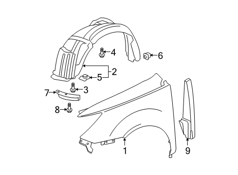 2008 Acura MDX Fender & Components Fender, Left Front (Inner) Diagram for 74151-STX-A00