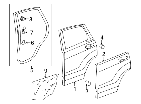 2008 Honda CR-V Rear Door Weatherstrip, L. RR. Door Diagram for 72850-SXS-A01