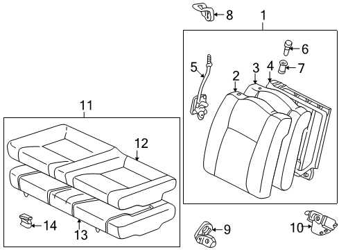 2000 Toyota Celica Rear Seat Components Seat Back Pad Diagram for 71652-20500