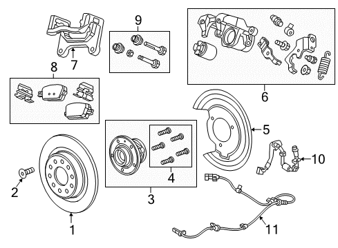 2021 Chevrolet Malibu Brake Components Guide Pin Diagram for 13596012