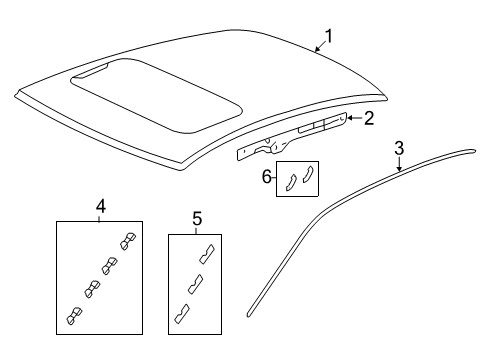 2020 Acura TLX Roof & Components, Exterior Trim Rail Complete R Diagram for 64210-TZ3-A10ZZ