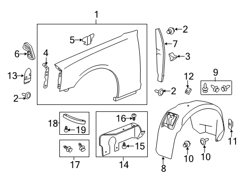 2014 Chevrolet Camaro Fender & Components Fender Liner Diagram for 22829468