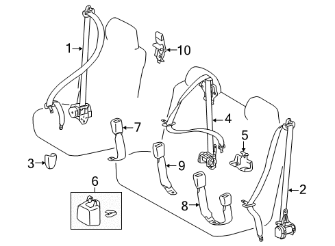2014 Toyota Tundra Seat Belt Buckle End Diagram for 73306-0C041-B0