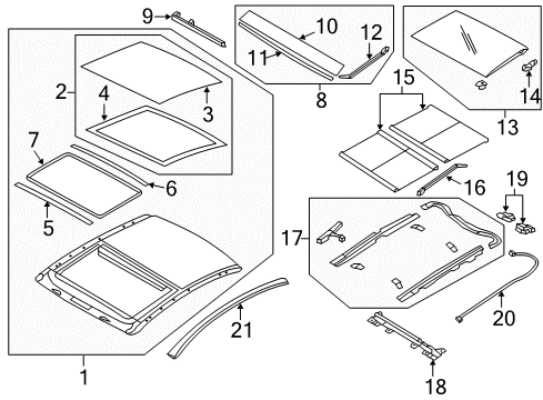 2012 Hyundai Sonata Sunroof Panel Assembly-Panoramaroof Rear Glass Diagram for 81612-3S010