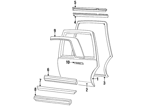 1988 Cadillac Seville Rear Door & Components, Exterior Trim W/Strip Asm-Rear Door Complete *Black Diagram for 20636720