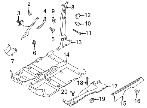 2013 Ford Transit Connect Interior Trim - Pillars, Rocker & Floor Rear Sill Plate Retainer Diagram for -W703442-SSN2H