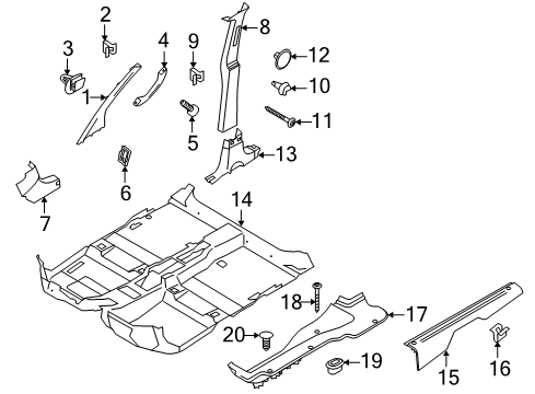 2010 Ford Transit Connect Interior Trim - Pillars, Rocker & Floor Weatherstrip Pillar Trim Diagram for 9T1Z-6103599-BB