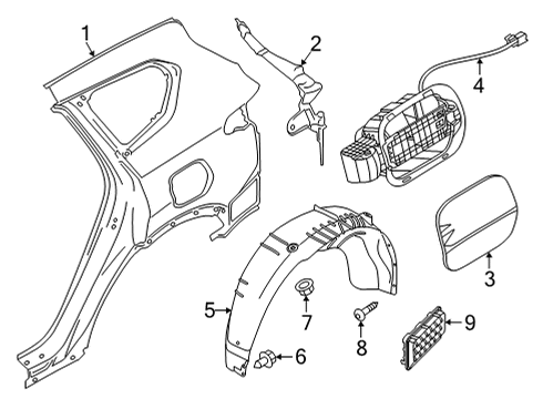 2021 Hyundai Santa Fe Quarter Panel & Components Guard Assembly-Rear Wheel, RH Diagram for 86822-S2500