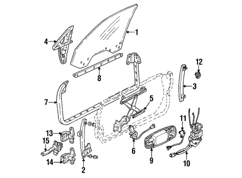 1992 Acura Vigor Door & Components Guide, Left Front Door Glass (Rear) Diagram for 72288-SL4-013