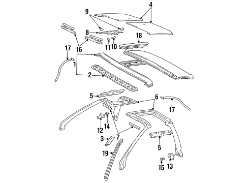 1992 Toyota MR2 Roof & Components, Exterior Trim Weatherstrip Diagram for 63627-17022