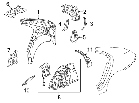 2015 Chevrolet Malibu Inner Structure - Quarter Panel Lower Extension Diagram for 25915424
