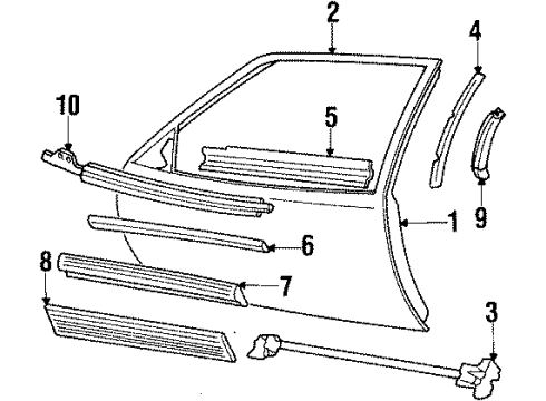 1990 Oldsmobile Cutlass Supreme Front Door & Components, Exterior Trim Weatherstrip Asm-Front Side Door Upper Diagram for 10148893