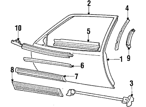 1991 Oldsmobile Cutlass Supreme Front Door & Components, Exterior Trim Weatherstrip Asm-Front Side Door Upper Auxiliary *Black Diagram for 10231646