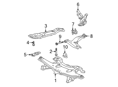 2005 Toyota Corolla Front Suspension Components, Lower Control Arm, Stabilizer Bar Tow Hook Bracket Diagram for 51963-02050
