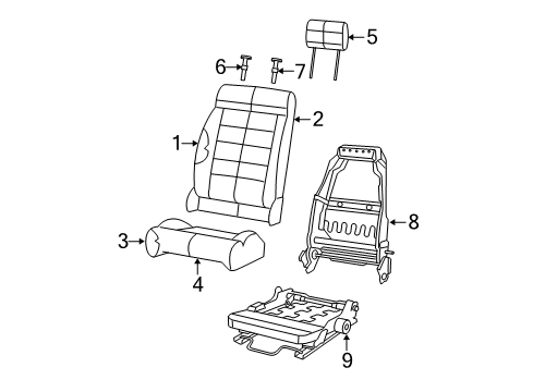 2007 Jeep Wrangler Front Seat Components Seat Cushion Foam Diagram for 68003048AA