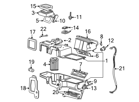 1999 Ford Ranger HVAC Case Heater Case Diagram for 9L5Z-18471-B