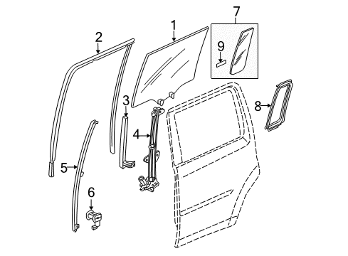 2010 Honda Pilot Rear Door Runchannel Right Rear D Diagram for 72735-SZA-A02