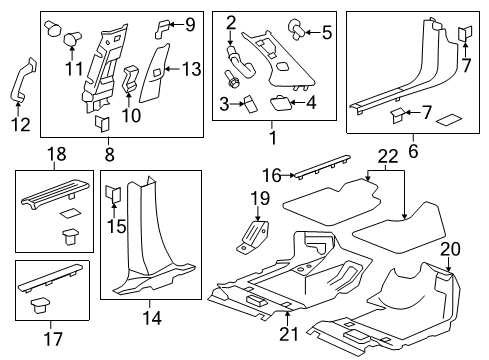 2014 GMC Acadia Interior Trim - Pillars, Rocker & Floor Cowl Trim Diagram for 22795460