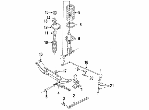 1993 Ford Escort Rear Suspension Components, Lower Control Arm, Stabilizer Bar Strut Diagram for F4CZ-18125-C