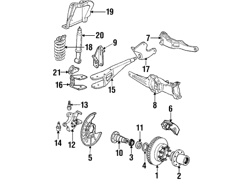 1990 Ford Bronco Front Brakes Hub Assembly Diagram for F6TZ-1K105-AA