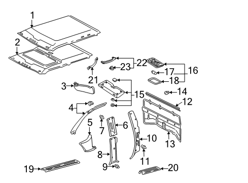 2002 Toyota Tacoma Interior Trim - Cab Windshield Pillar Trim Diagram for 62211-04070-E0