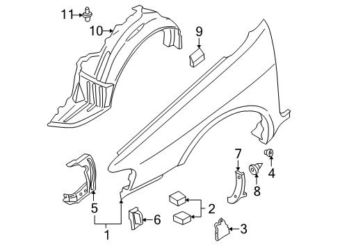 2000 Nissan Maxima Fender & Components Spacer-Sealing, Front Fender Diagram for 63826-2J000