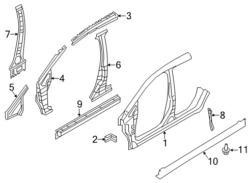 2021 Nissan LEAF Aperture Panel, Center Pillar, Exterior Trim, Hinge Pillar, Rocker Cover Assembly-SILL, RH Diagram for 76850-5SA0H
