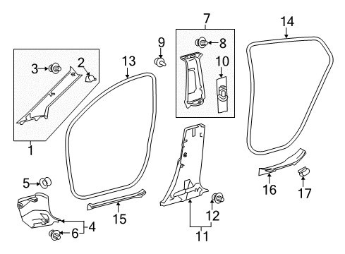 2020 Toyota Prius Prime Interior Trim - Pillars, Rocker & Floor Weatherstrip Pillar Trim Diagram for 62210-47160-B0