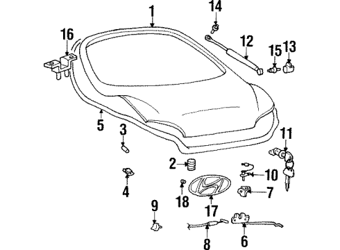 1999 Hyundai Tiburon Lift Gate & Hardware, Exterior Trim Tail Gate Latch Assembly Diagram for 81230-27011