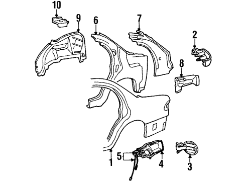 1995 Lincoln Continental Quarter Panel & Components, Inner Structure Wheelhouse Diagram for F5OY5427887A