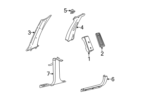 2000 Ford Taurus Interior Trim - Pillars, Rocker & Floor Weatherstrip Pillar Trim Diagram for 1F1Z-5403599-AAB