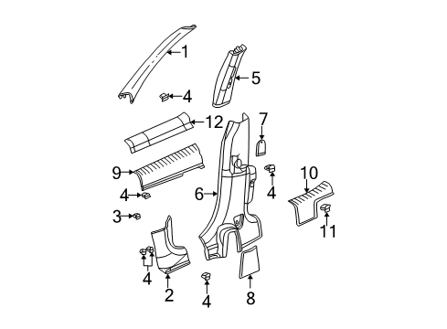 2001 Chrysler PT Cruiser Interior Trim - Pillars, Rocker & Floor Molding-Windshield GARNISH Diagram for RJ39MF1AE