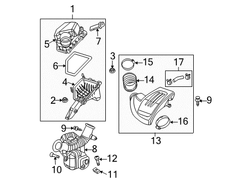 2007 Chevrolet Cobalt Powertrain Control Clamp-Air Cleaner Outlet Front Duct Diagram for 22676982