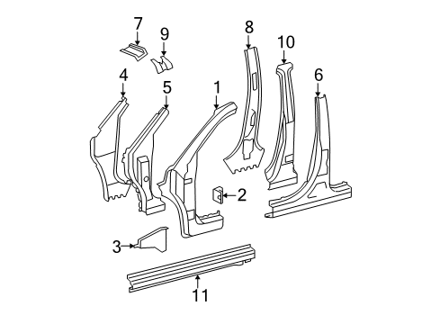 2009 Toyota Highlander Center Pillar & Rocker, Hinge Pillar Inner Center Pillar Diagram for 61033-0E020