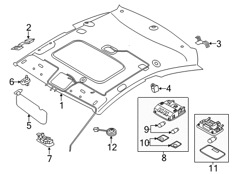 2013 Hyundai Elantra Coupe Interior Trim - Roof Overhead Console Lamp Assembly Diagram for 92800-3X100-TX