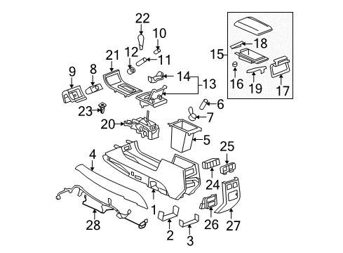 2008 Cadillac DTS Gear Shift Control - AT Console Body Diagram for 25804611