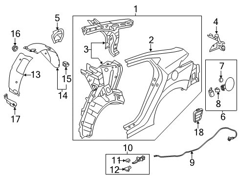 2014 Hyundai Elantra Quarter Panel & Components Rear Wheel Front Piece Guard, Right Diagram for 86824-3X100