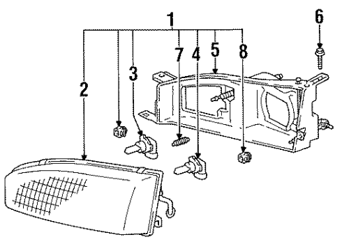 1992 Toyota Camry Headlamps Driver Side Headlight Unit Assembly Diagram for 81170-33010