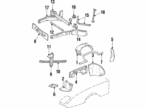 1996 Chevrolet Corvette Structural Components & Rails BRACE, Engine Mounting Diagram for 14104626